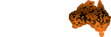 The Patreon icon which is a white blob in a vague P shape is followed by a plus sign and then an orange map of Australia with a bright camouflage style filling.